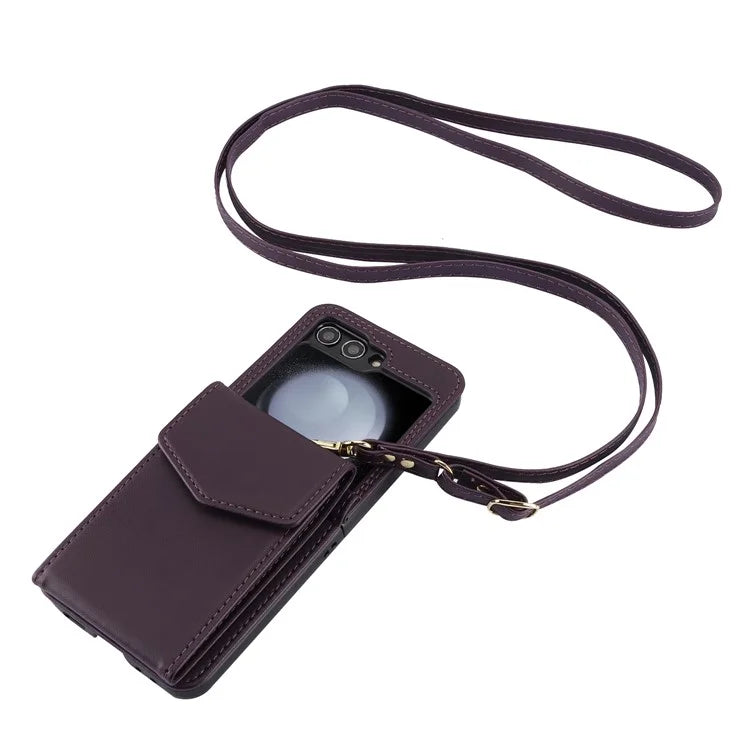 For Samsung Galaxy Z Flip5 5G Crossbody Case RFID Blocking  PU Leather Phone Cover