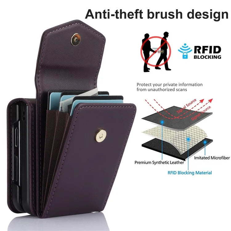 For Samsung Galaxy Z Flip5 5G Crossbody Case RFID Blocking  PU Leather Phone Cover