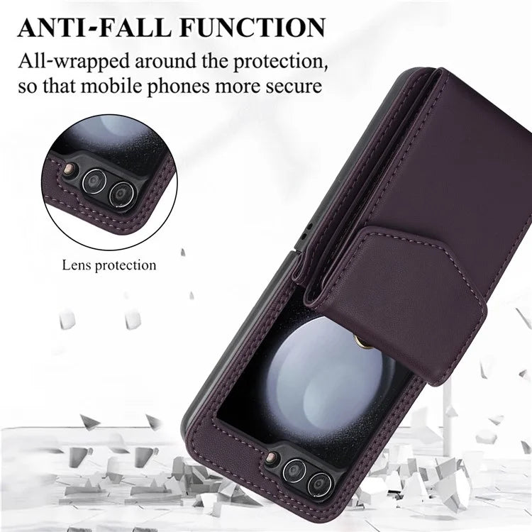 For Samsung Galaxy Z Flip5 5G Crossbody Case RFID Blocking  PU Leather Phone Cover