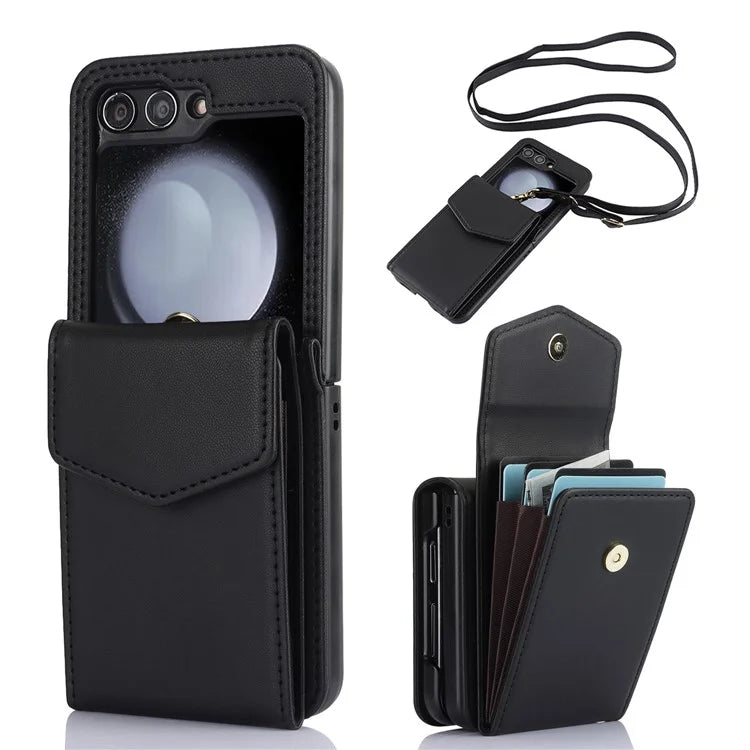 For Samsung Galaxy Z Flip5 5G Crossbody Case RFID Blocking  PU Leather Phone Cover