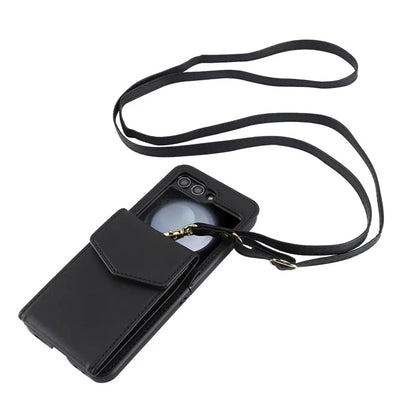 For Samsung Galaxy Z Flip5 5G Crossbody Case RFID Blocking  PU Leather Phone Cover