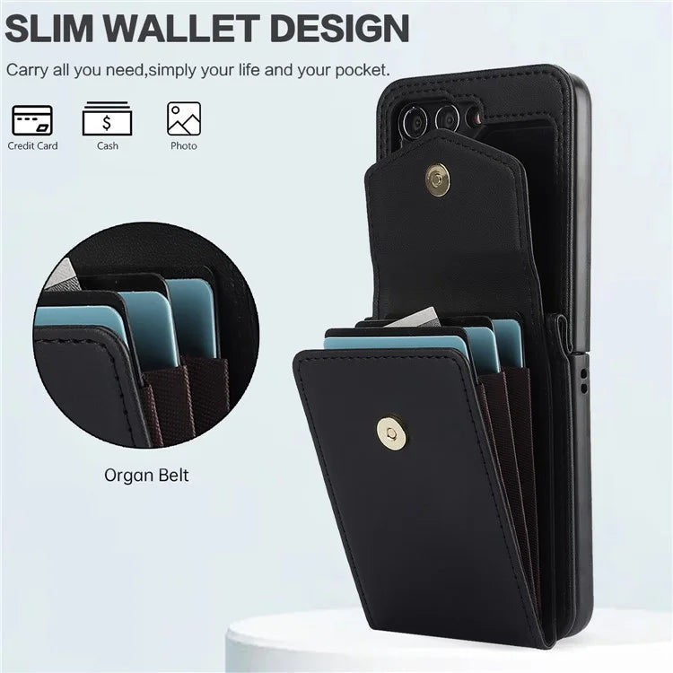 For Samsung Galaxy Z Flip5 5G Crossbody Case RFID Blocking  PU Leather Phone Cover