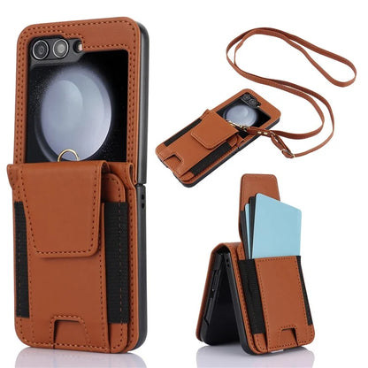 For Samsung Galaxy Z Flip5 5G Crossbody Phone Case Card Holder Leather Cover