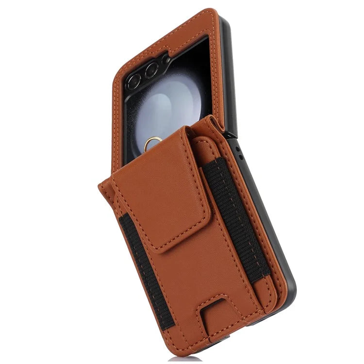 For Samsung Galaxy Z Flip5 5G Crossbody Phone Case Card Holder Leather Cover