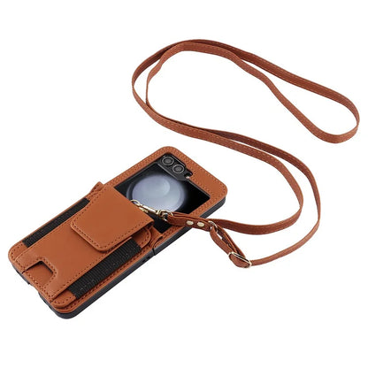 For Samsung Galaxy Z Flip5 5G Crossbody Phone Case Card Holder Leather Cover
