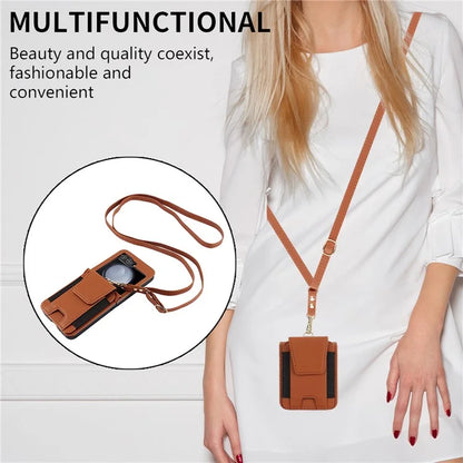 For Samsung Galaxy Z Flip5 5G Crossbody Phone Case Card Holder Leather Cover