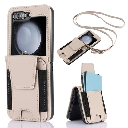 For Samsung Galaxy Z Flip5 5G Crossbody Phone Case Card Holder Leather Cover