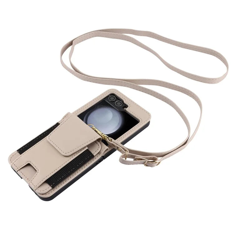 For Samsung Galaxy Z Flip5 5G Crossbody Phone Case Card Holder Leather Cover