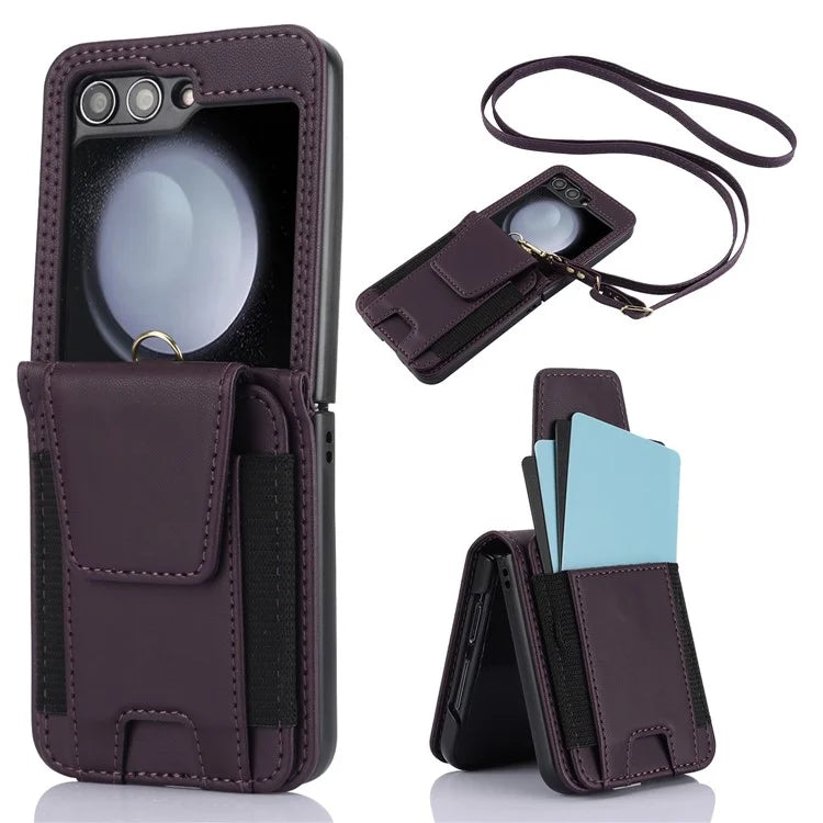 For Samsung Galaxy Z Flip5 5G Crossbody Phone Case Card Holder Leather Cover