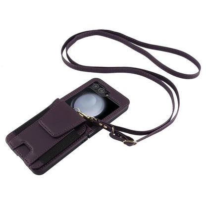 For Samsung Galaxy Z Flip5 5G Crossbody Phone Case Card Holder Leather Cover