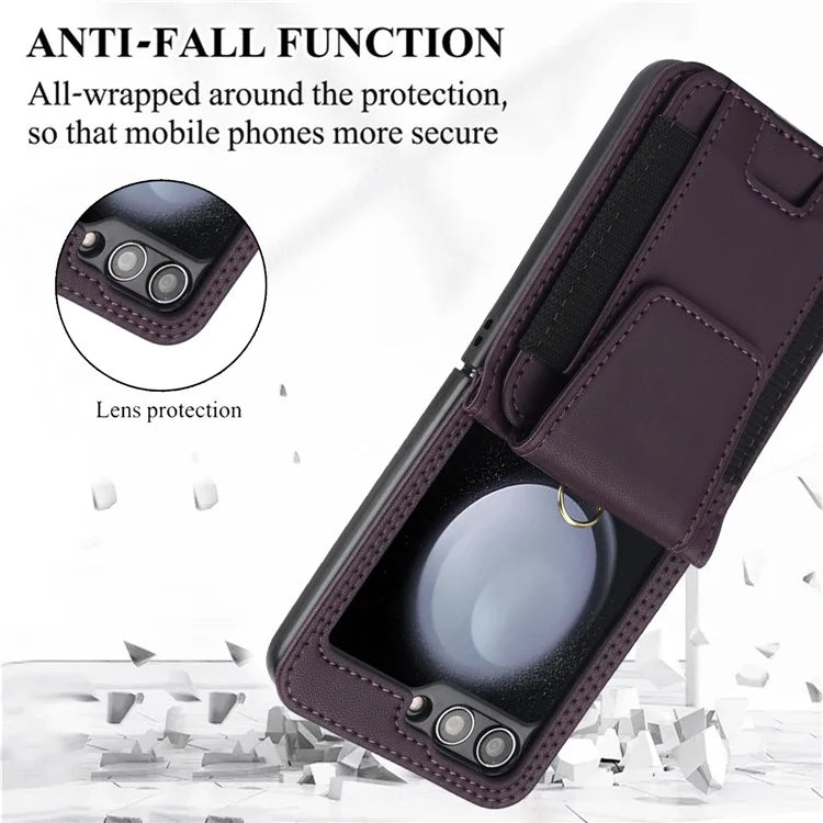 For Samsung Galaxy Z Flip5 5G Crossbody Phone Case Card Holder Leather Cover