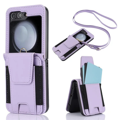 For Samsung Galaxy Z Flip5 5G Crossbody Phone Case Card Holder Leather Cover