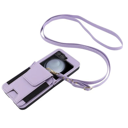 For Samsung Galaxy Z Flip5 5G Crossbody Phone Case Card Holder Leather Cover