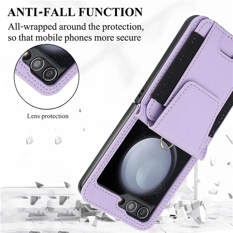 For Samsung Galaxy Z Flip5 5G Crossbody Phone Case Card Holder Leather Cover