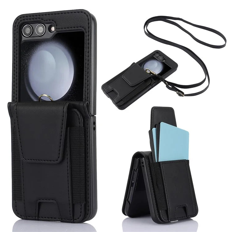 For Samsung Galaxy Z Flip5 5G Crossbody Phone Case Card Holder Leather Cover