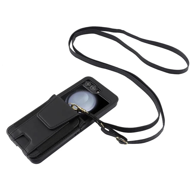 For Samsung Galaxy Z Flip5 5G Crossbody Phone Case Card Holder Leather Cover