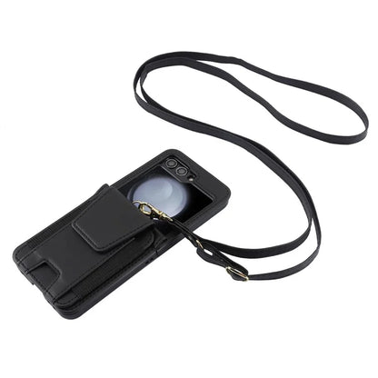 For Samsung Galaxy Z Flip5 5G Crossbody Phone Case Card Holder Leather Cover