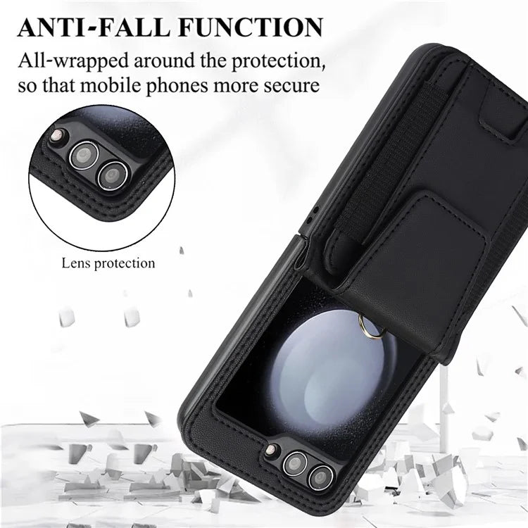 For Samsung Galaxy Z Flip5 5G Crossbody Phone Case Card Holder Leather Cover