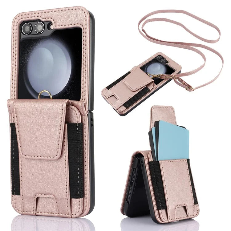 For Samsung Galaxy Z Flip5 5G Crossbody Phone Case Card Holder Leather Cover