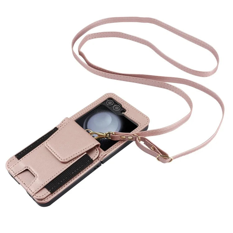 For Samsung Galaxy Z Flip5 5G Crossbody Phone Case Card Holder Leather Cover