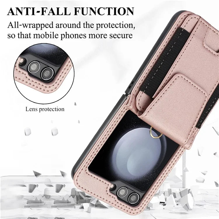 For Samsung Galaxy Z Flip5 5G Crossbody Phone Case Card Holder Leather Cover