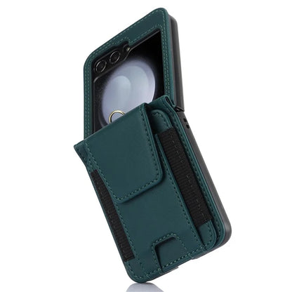 For Samsung Galaxy Z Flip5 5G Crossbody Phone Case Card Holder Leather Coverish Green