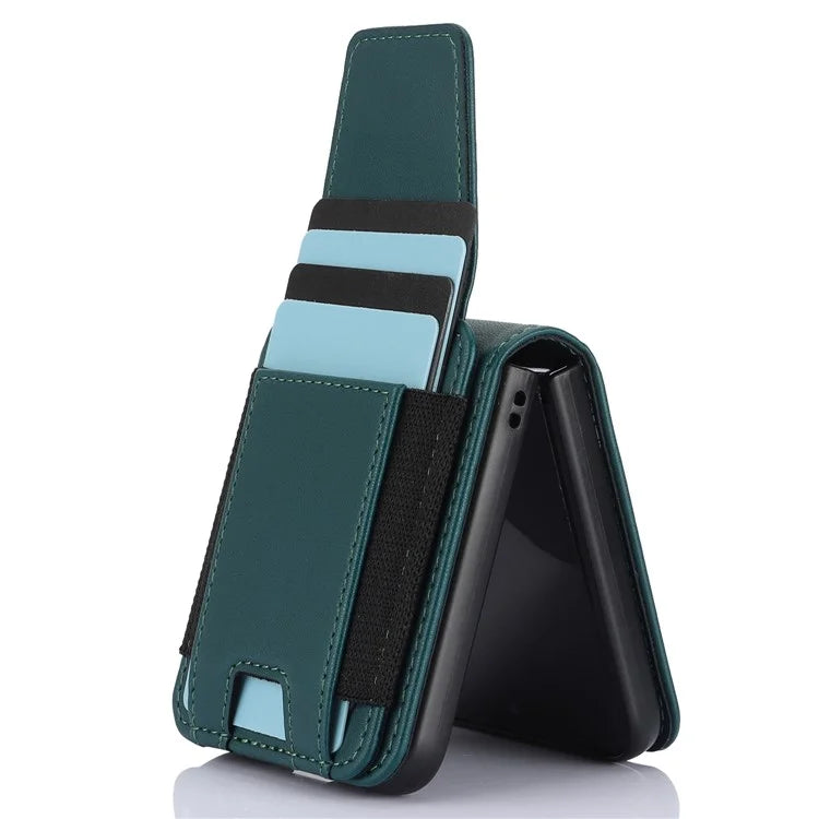 For Samsung Galaxy Z Flip5 5G Crossbody Phone Case Card Holder Leather Coverish Green