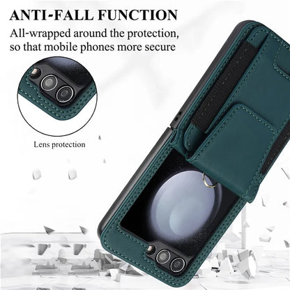 For Samsung Galaxy Z Flip5 5G Crossbody Phone Case Card Holder Leather Coverish Green