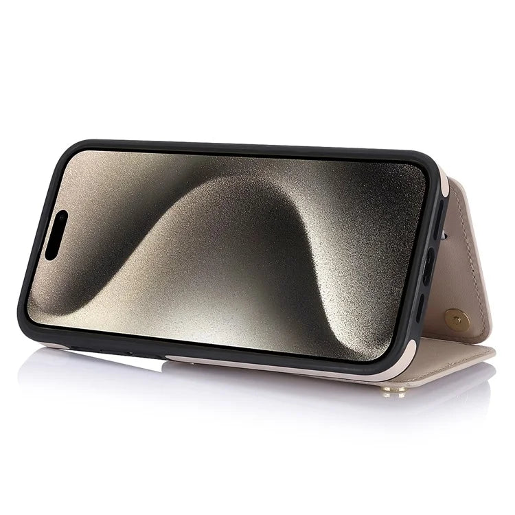For iPhone 15 Pro Max Case Crossbody Zipper Pocket RFID Blocking Leather+TPU Phone Cover