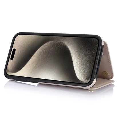 For iPhone 15 Pro Max Case Crossbody Zipper Pocket RFID Blocking Leather+TPU Phone Cover