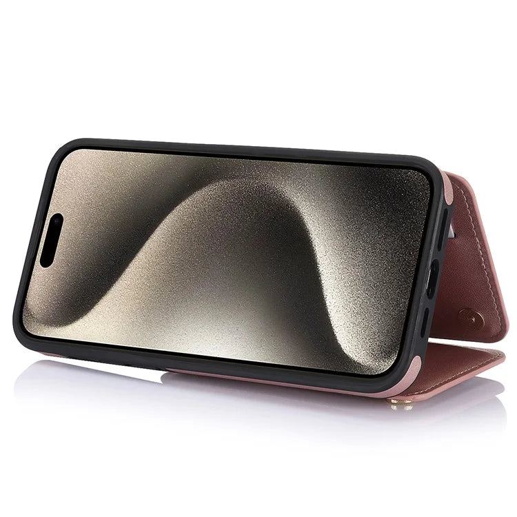 For iPhone 15 Pro Max Case Crossbody Zipper Pocket RFID Blocking Leather+TPU Phone Cover