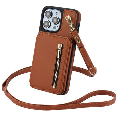 For iPhone 14 Pro Case Crossbody RFID Blocking Leather+TPU Kickstand Protective Back Shell