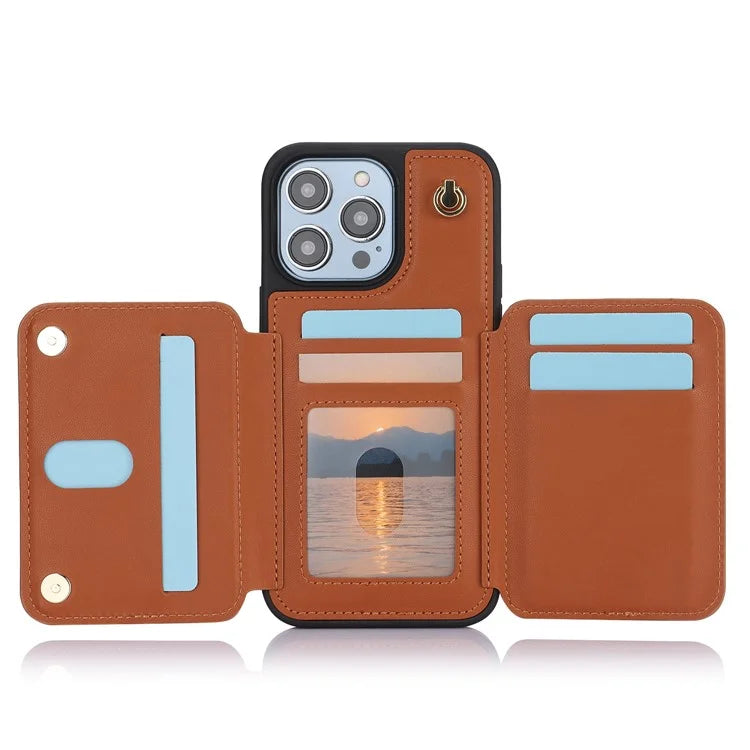 For iPhone 14 Pro Case Crossbody RFID Blocking Leather+TPU Kickstand Protective Back Shell