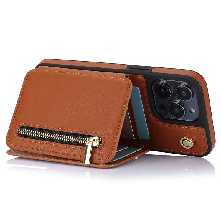For iPhone 14 Pro Case Crossbody RFID Blocking Leather+TPU Kickstand Protective Back Shell