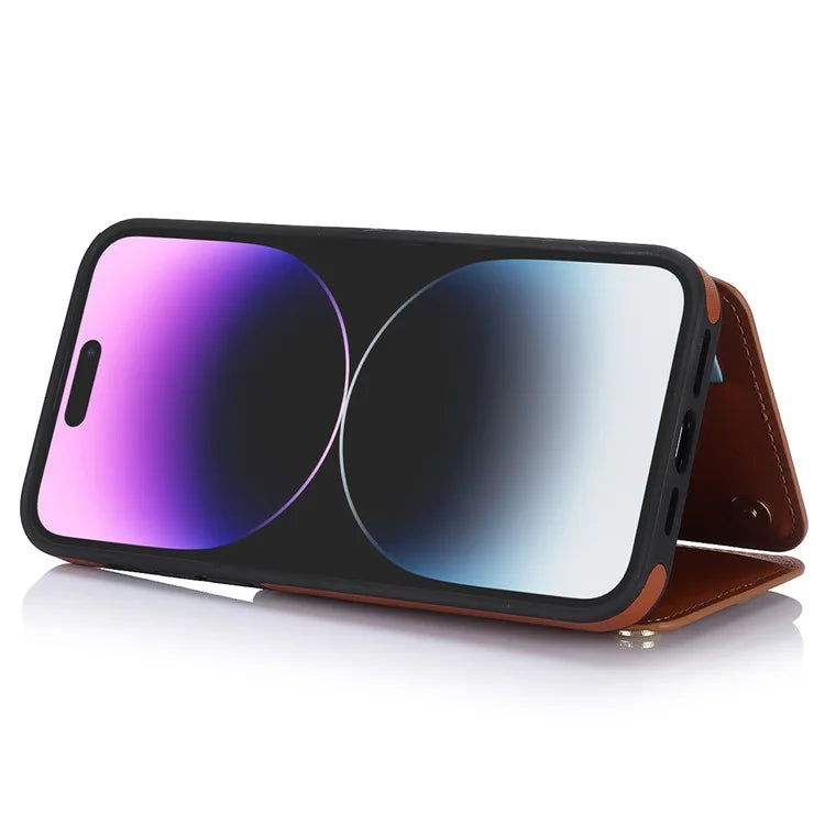 For iPhone 14 Pro Case Crossbody RFID Blocking Leather+TPU Kickstand Protective Back Shell
