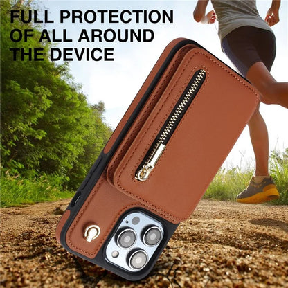 For iPhone 14 Pro Case Crossbody RFID Blocking Leather+TPU Kickstand Protective Back Shell
