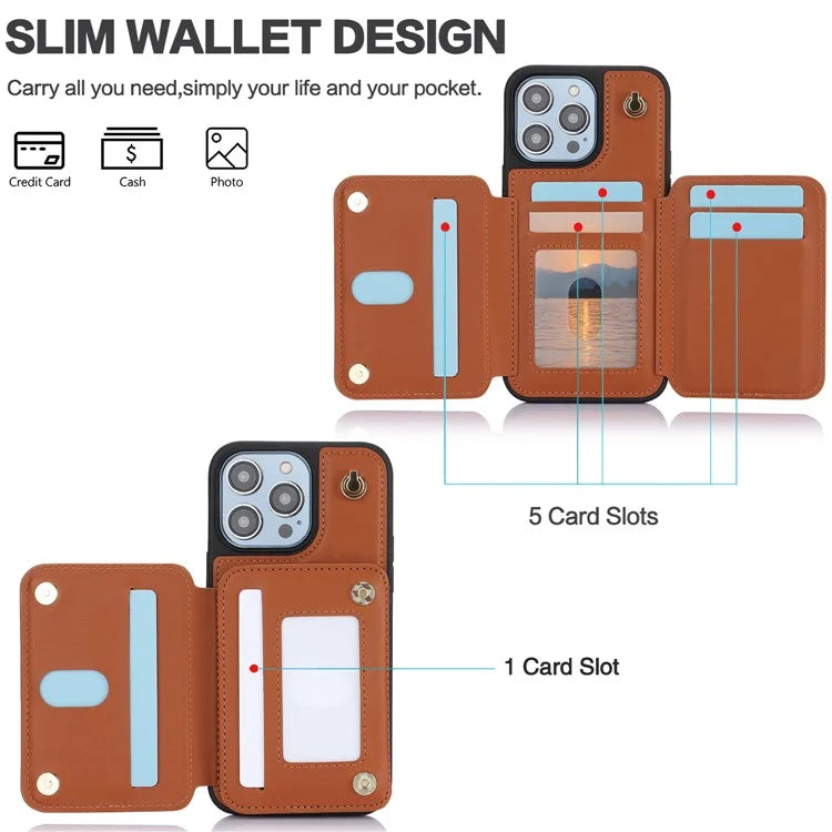 For iPhone 14 Pro Case Crossbody RFID Blocking Leather+TPU Kickstand Protective Back Shell