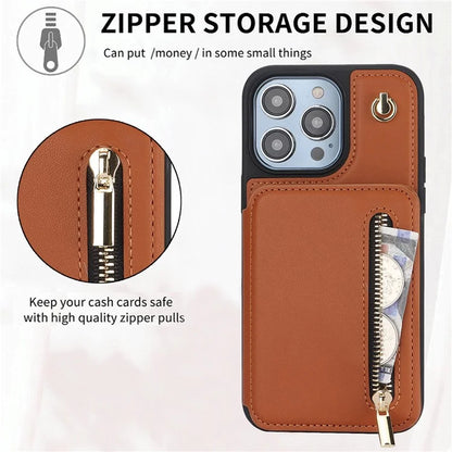 For iPhone 14 Pro Case Crossbody RFID Blocking Leather+TPU Kickstand Protective Back Shell