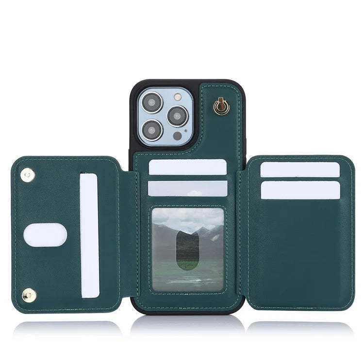 For iPhone 14 Pro Case Crossbody RFID Blocking Leather+TPU Kickstand Protective Back Shell