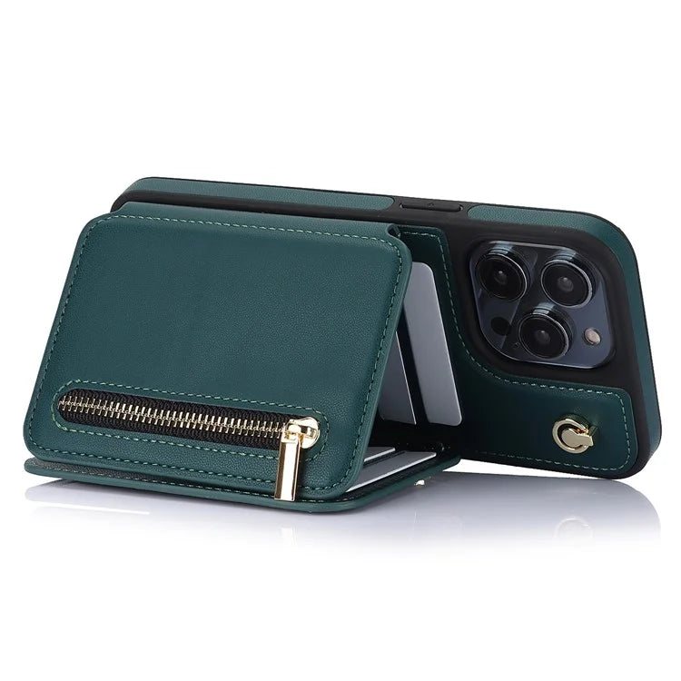 For iPhone 14 Pro Case Crossbody RFID Blocking Leather+TPU Kickstand Protective Back Shell