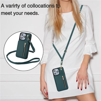 For iPhone 14 Pro Case Crossbody RFID Blocking Leather+TPU Kickstand Protective Back Shell