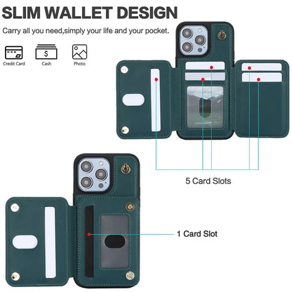 For iPhone 14 Pro Case Crossbody RFID Blocking Leather+TPU Kickstand Protective Back Shell