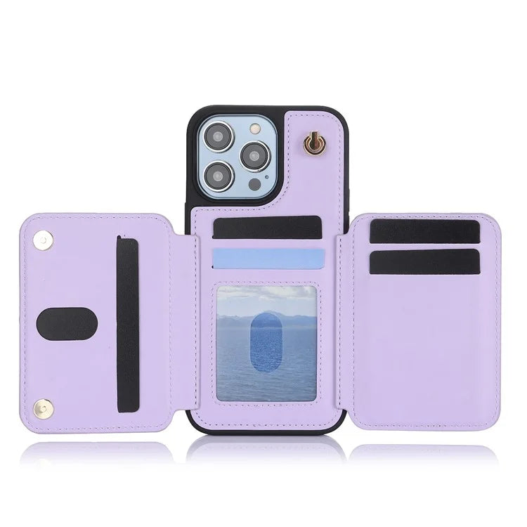 For iPhone 14 Pro Case Crossbody RFID Blocking Leather+TPU Kickstand Protective Back Shell