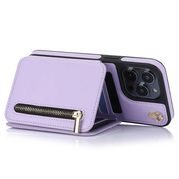 For iPhone 14 Pro Case Crossbody RFID Blocking Leather+TPU Kickstand Protective Back Shell