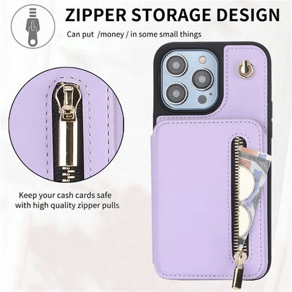 For iPhone 14 Pro Case Crossbody RFID Blocking Leather+TPU Kickstand Protective Back Shell