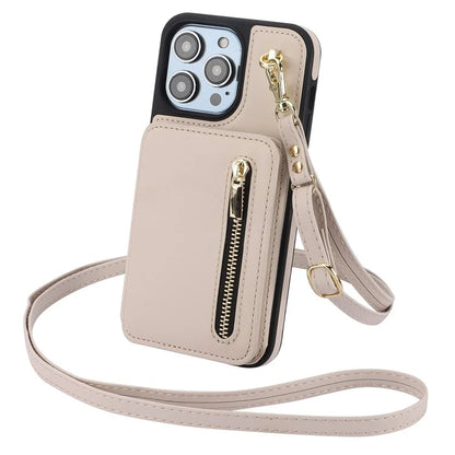 For iPhone 14 Pro Case Crossbody RFID Blocking Leather+TPU Kickstand Protective Back Shell