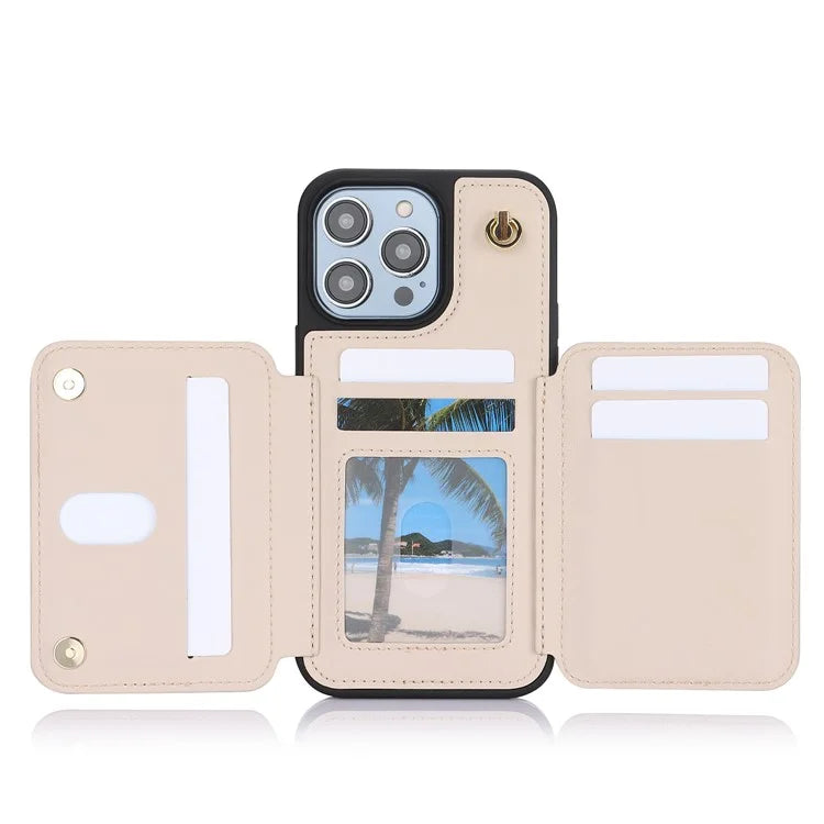 For iPhone 14 Pro Case Crossbody RFID Blocking Leather+TPU Kickstand Protective Back Shell