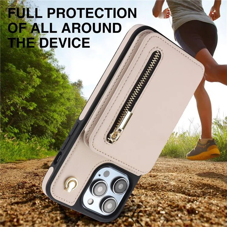 For iPhone 14 Pro Case Crossbody RFID Blocking Leather+TPU Kickstand Protective Back Shell