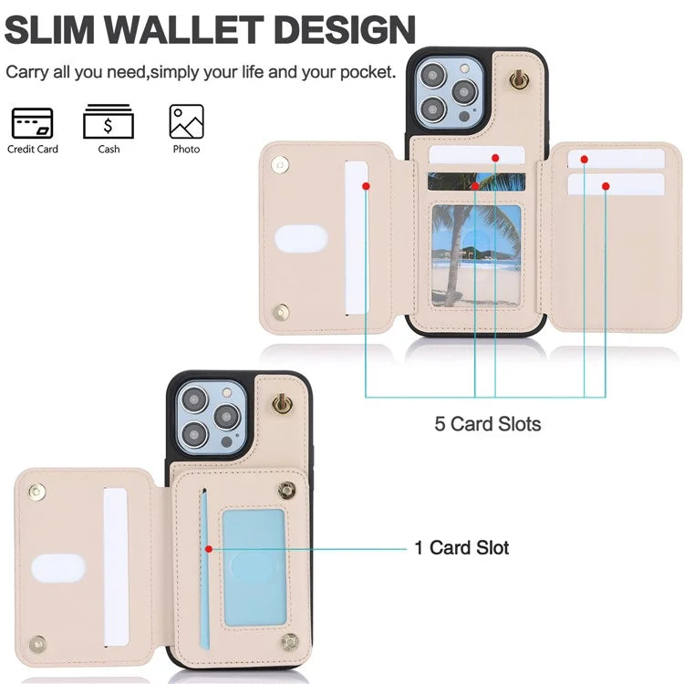 For iPhone 14 Pro Case Crossbody RFID Blocking Leather+TPU Kickstand Protective Back Shell