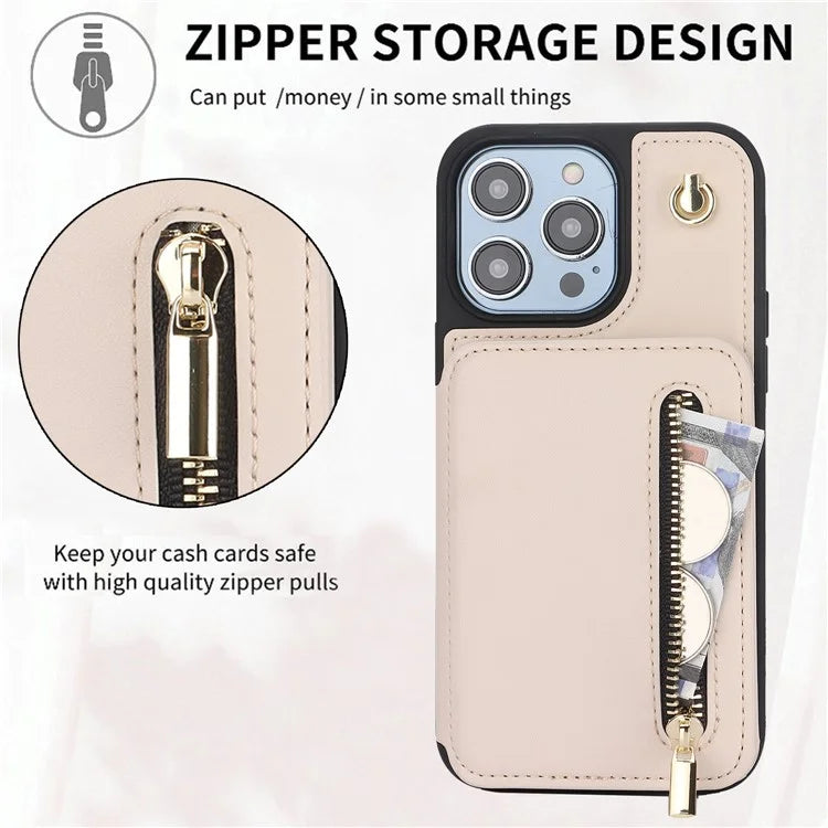 For iPhone 14 Pro Case Crossbody RFID Blocking Leather+TPU Kickstand Protective Back Shell
